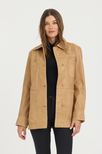 Harper Patina Leather Jacket Fawn