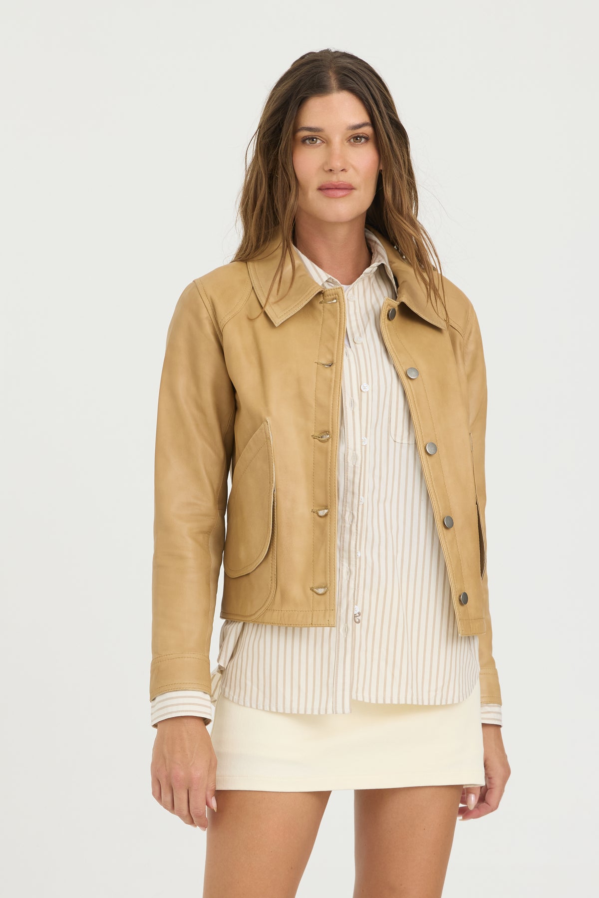 Emmy Patina Leather Jacket Fawn