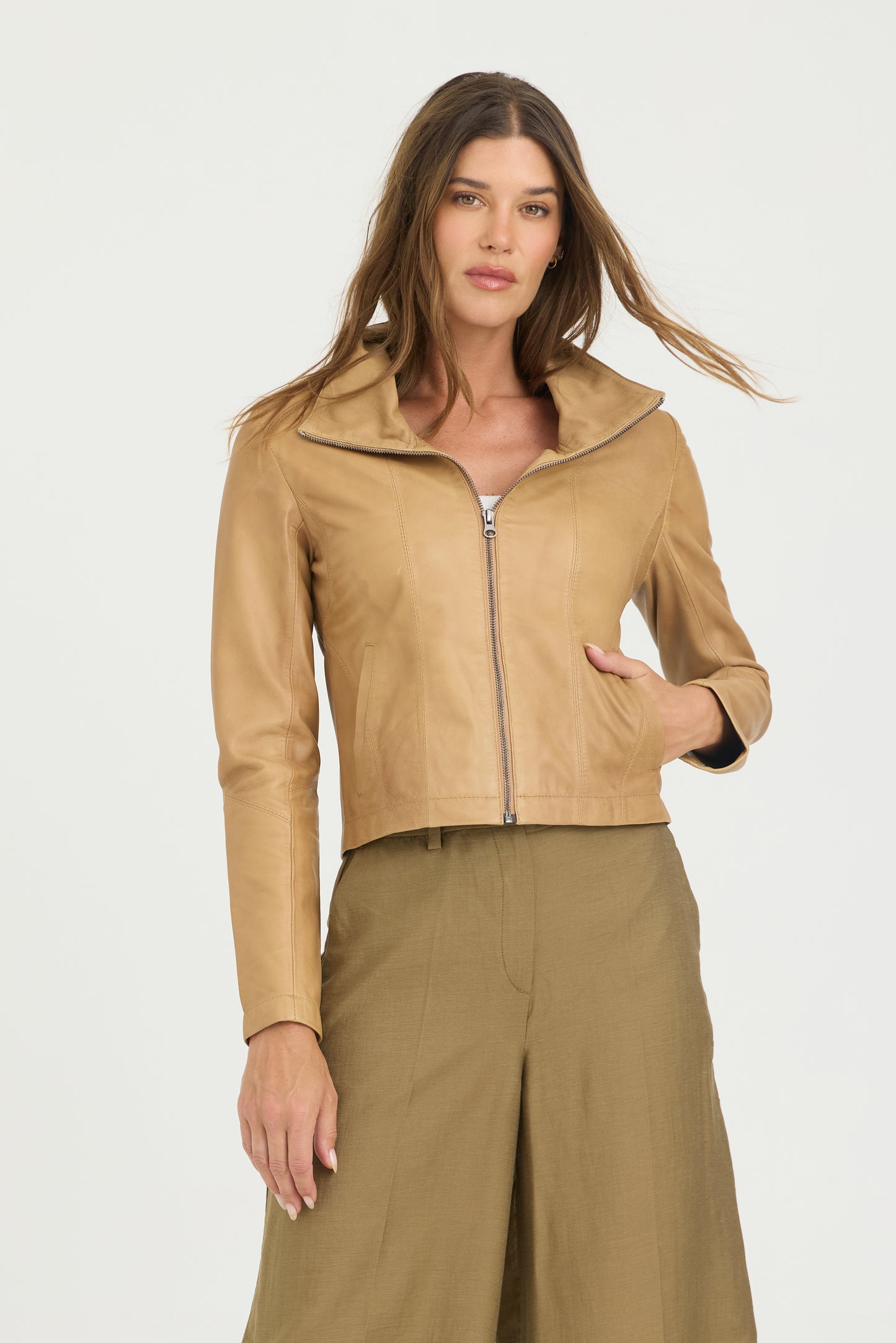 Katrina Patina Leather Bomber Fawn