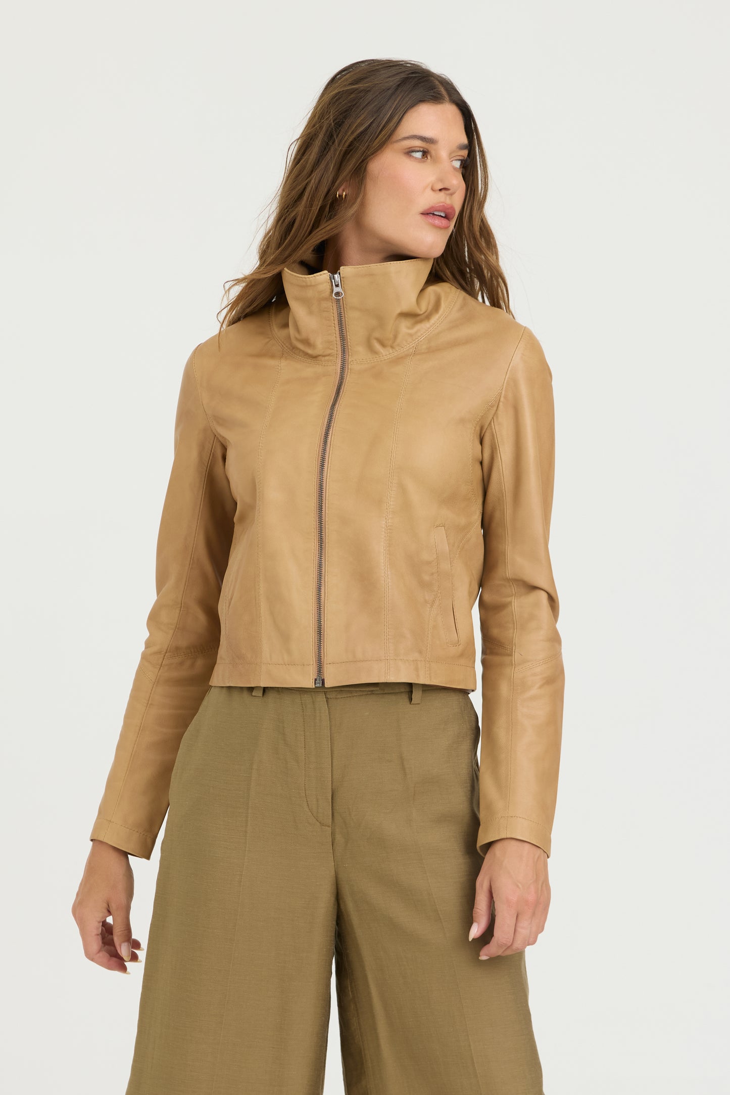 Katrina Patina Leather Bomber Fawn