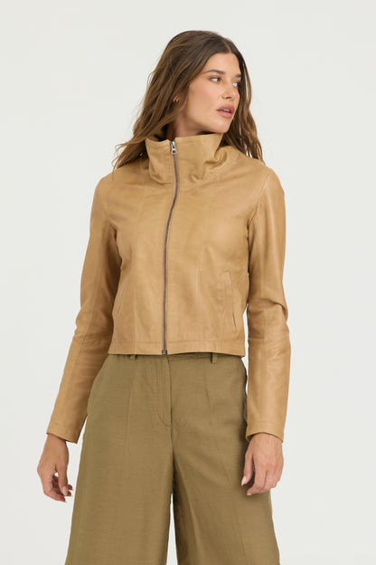 Katrina Patina Leather Bomber Fawn