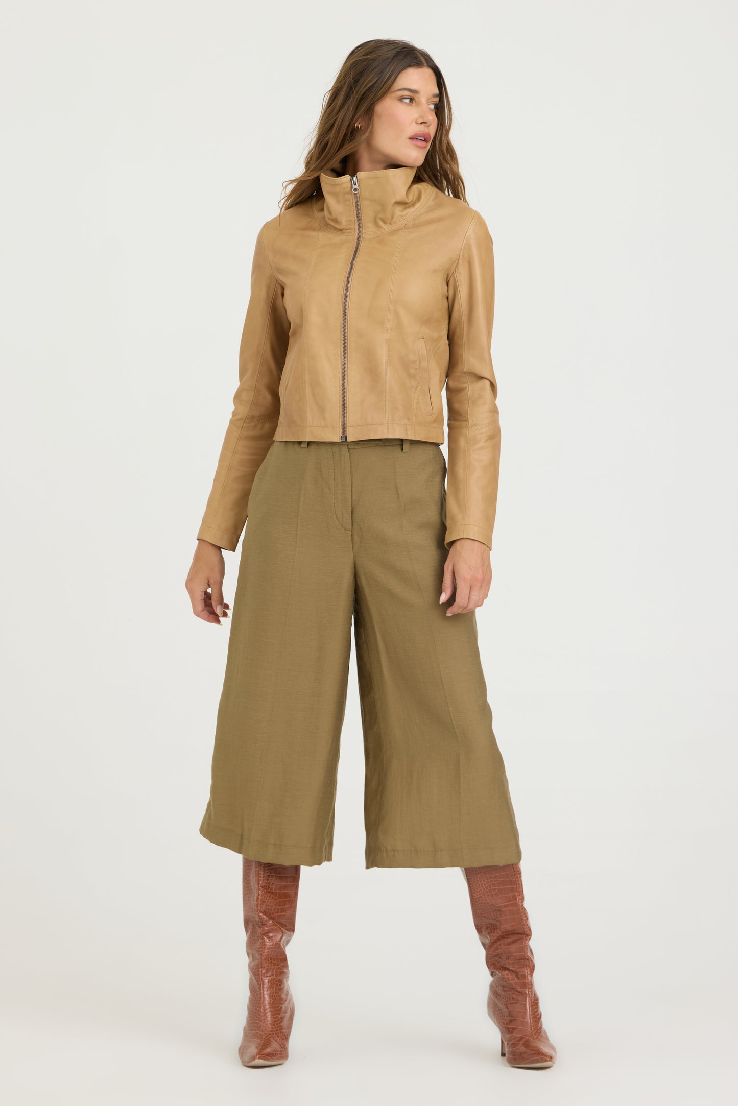 Katrina Patina Leather Bomber Fawn
