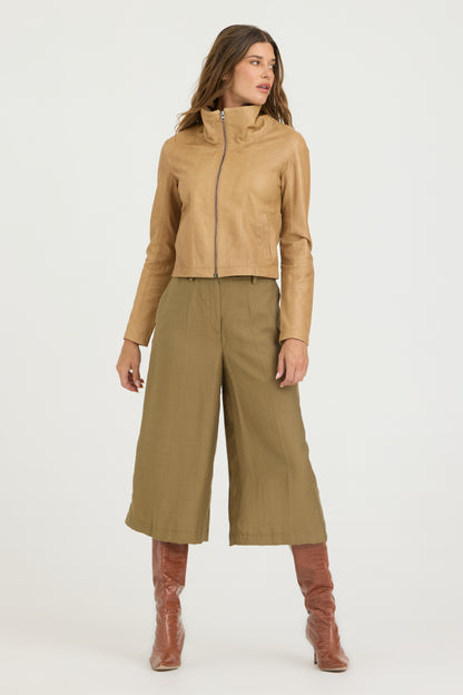 Katrina Patina Leather Bomber Fawn