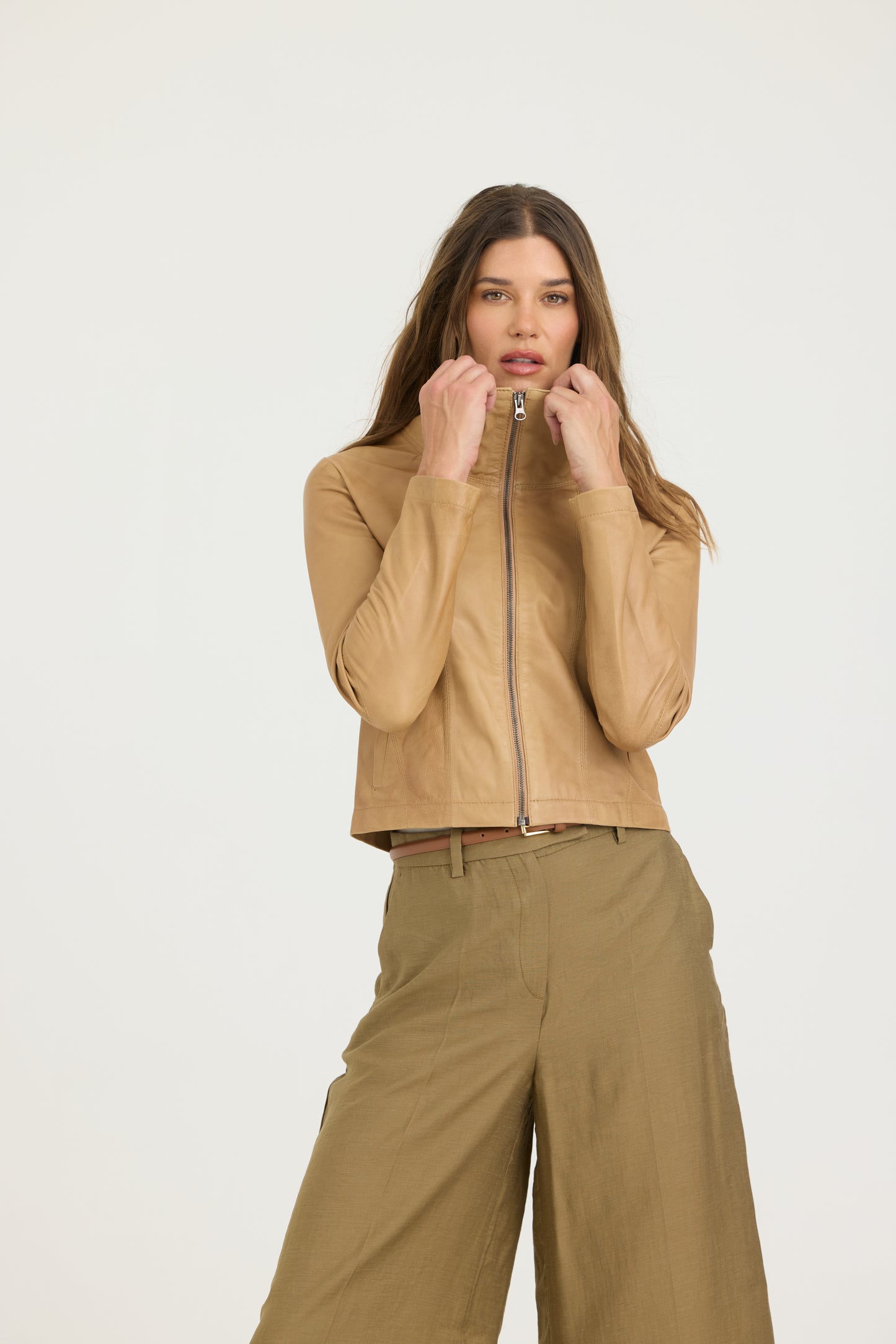 Katrina Patina Leather Bomber Fawn