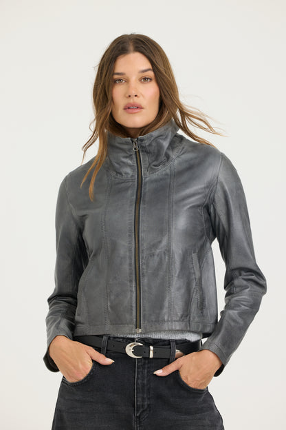 Katrina Patina Leather Bomber Graphite