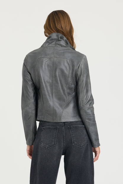 Katrina Patina Leather Bomber Graphite