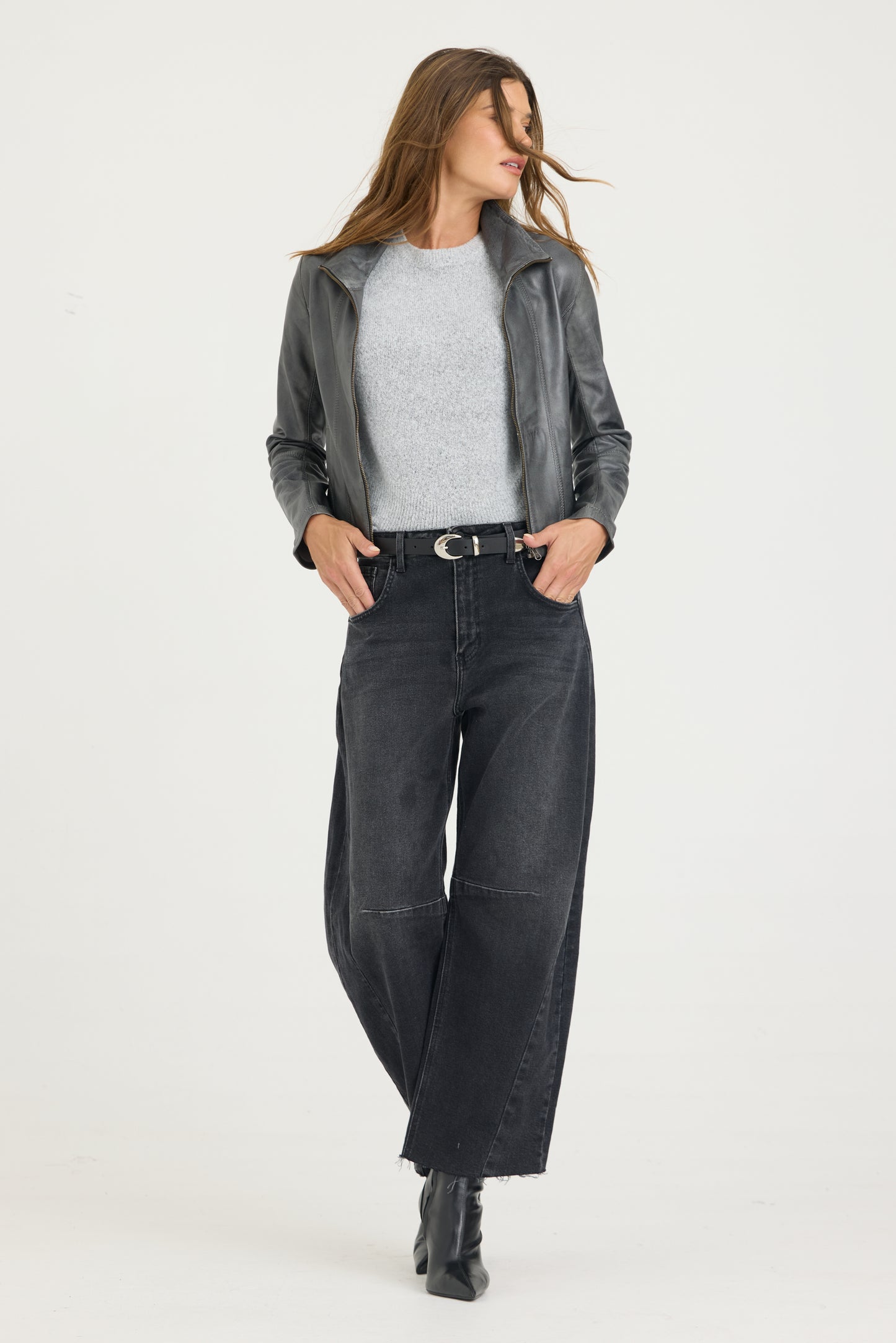 Katrina Patina Leather Bomber Graphite