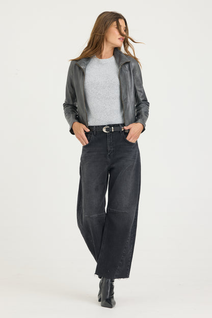 Katrina Patina Leather Bomber Graphite