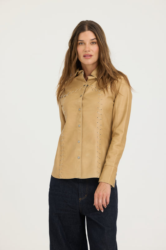 Elsa Patina Leather Shirt Fawn