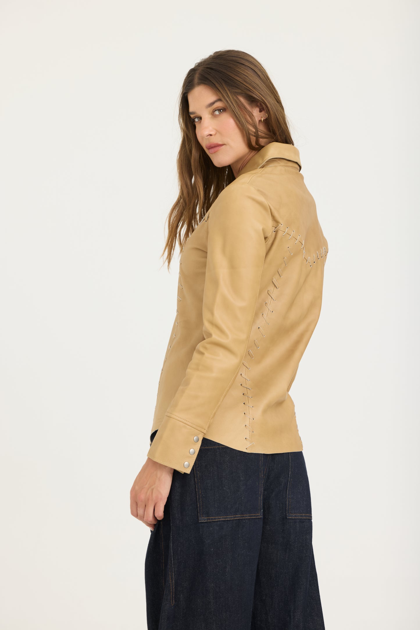 Elsa Patina Leather Shirt Fawn