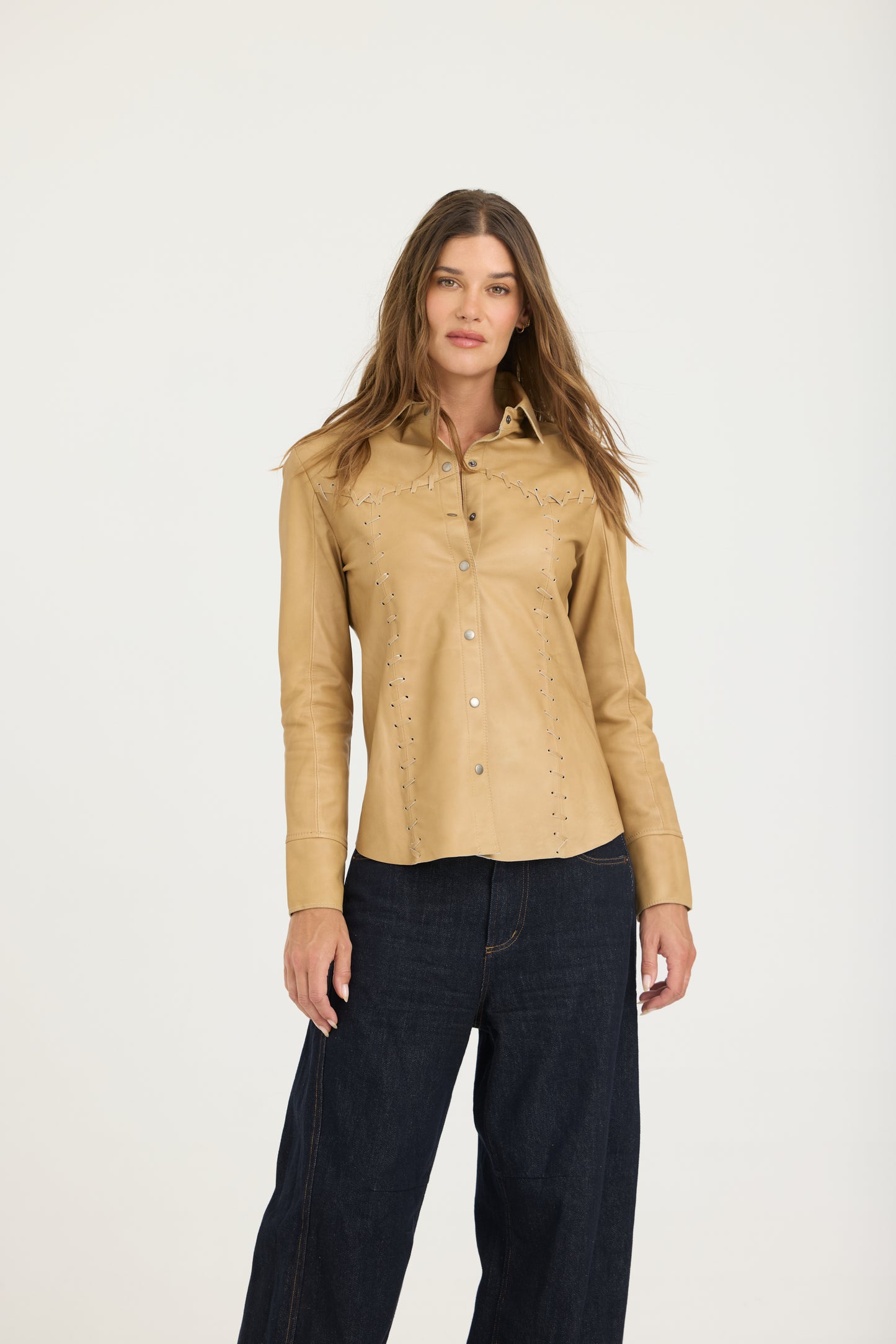 Elsa Patina Leather Shirt Fawn