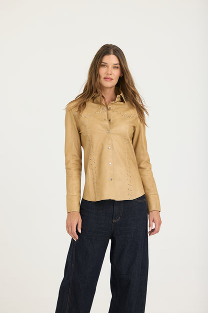 Elsa Patina Leather Shirt Fawn