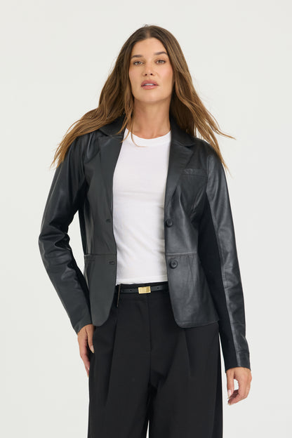 Allison Burnished Leather Jacket  Black
