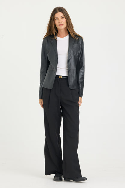 Allison Burnished Leather Jacket  Black