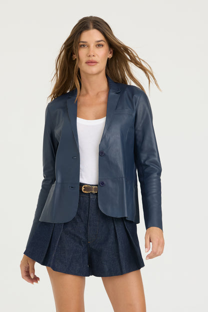 Allison Burnished Leather Jacket  Indigo