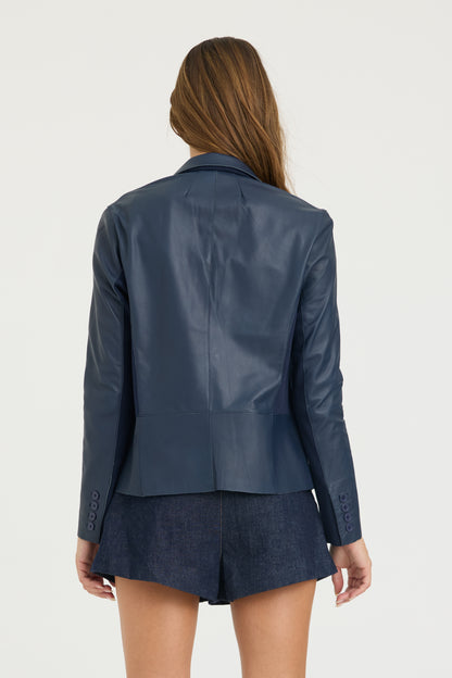 Allison Burnished Leather Jacket  Indigo