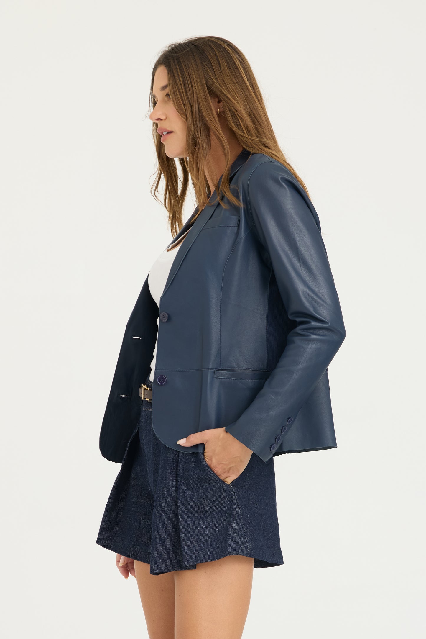 Allison Burnished Leather Jacket  Indigo
