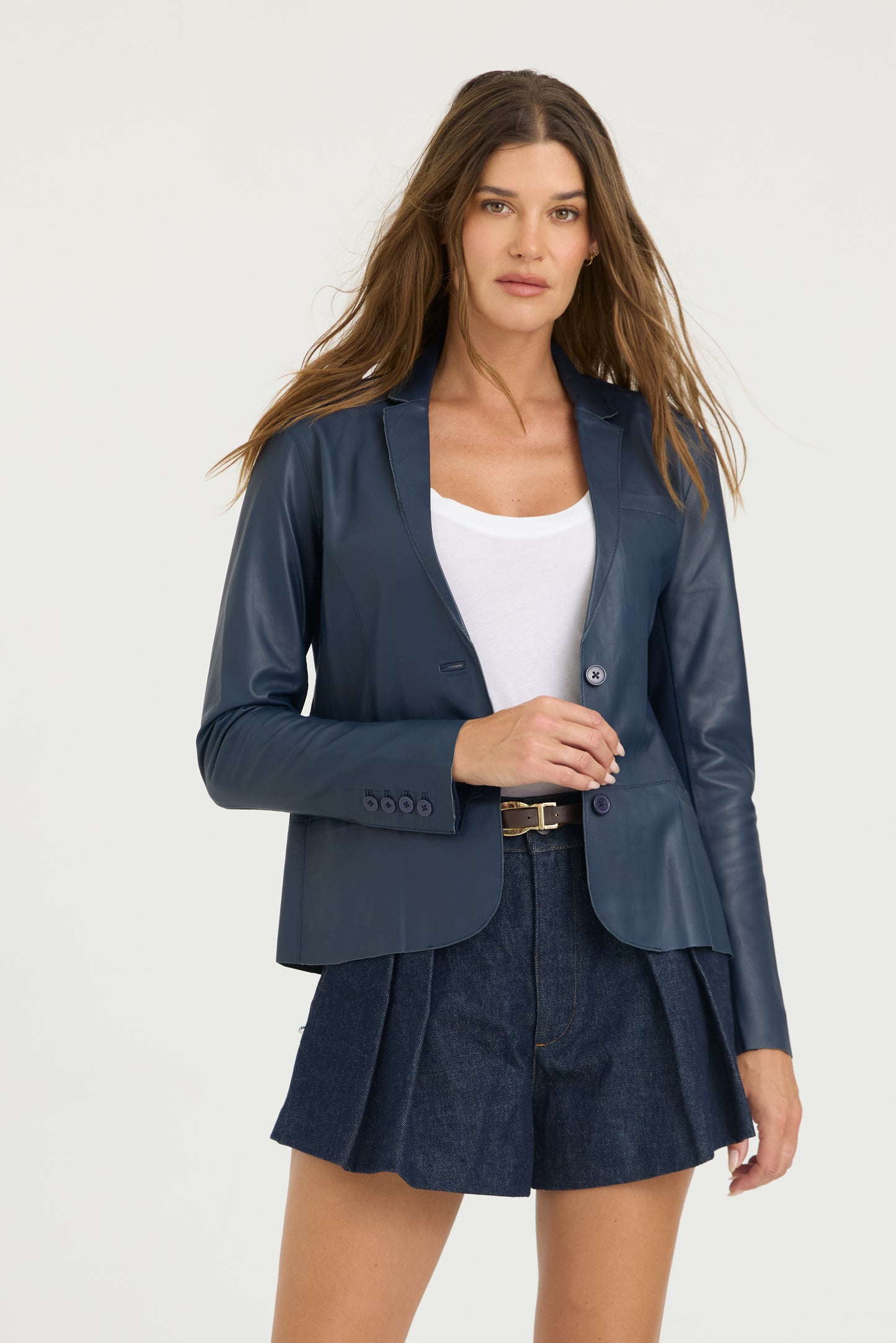 Allison Burnished Leather Jacket  Indigo