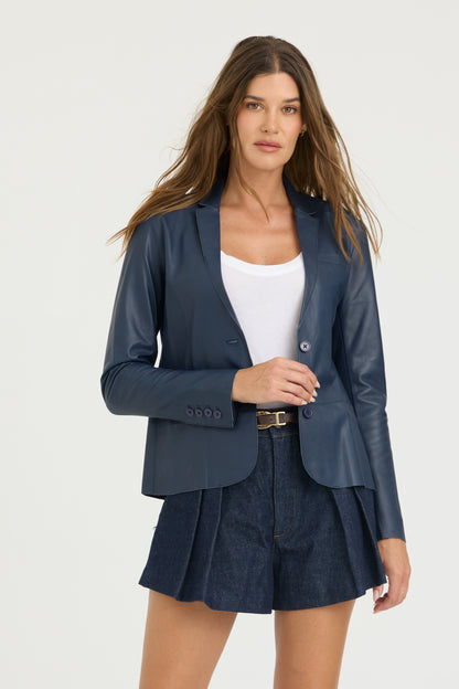 Allison Burnished Leather Jacket  Indigo