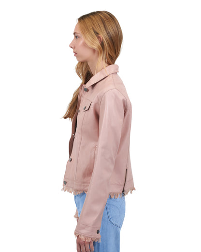 Alexa Burnished Leather Jacket Petal