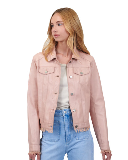 Alexa Burnished Leather Jacket Petal