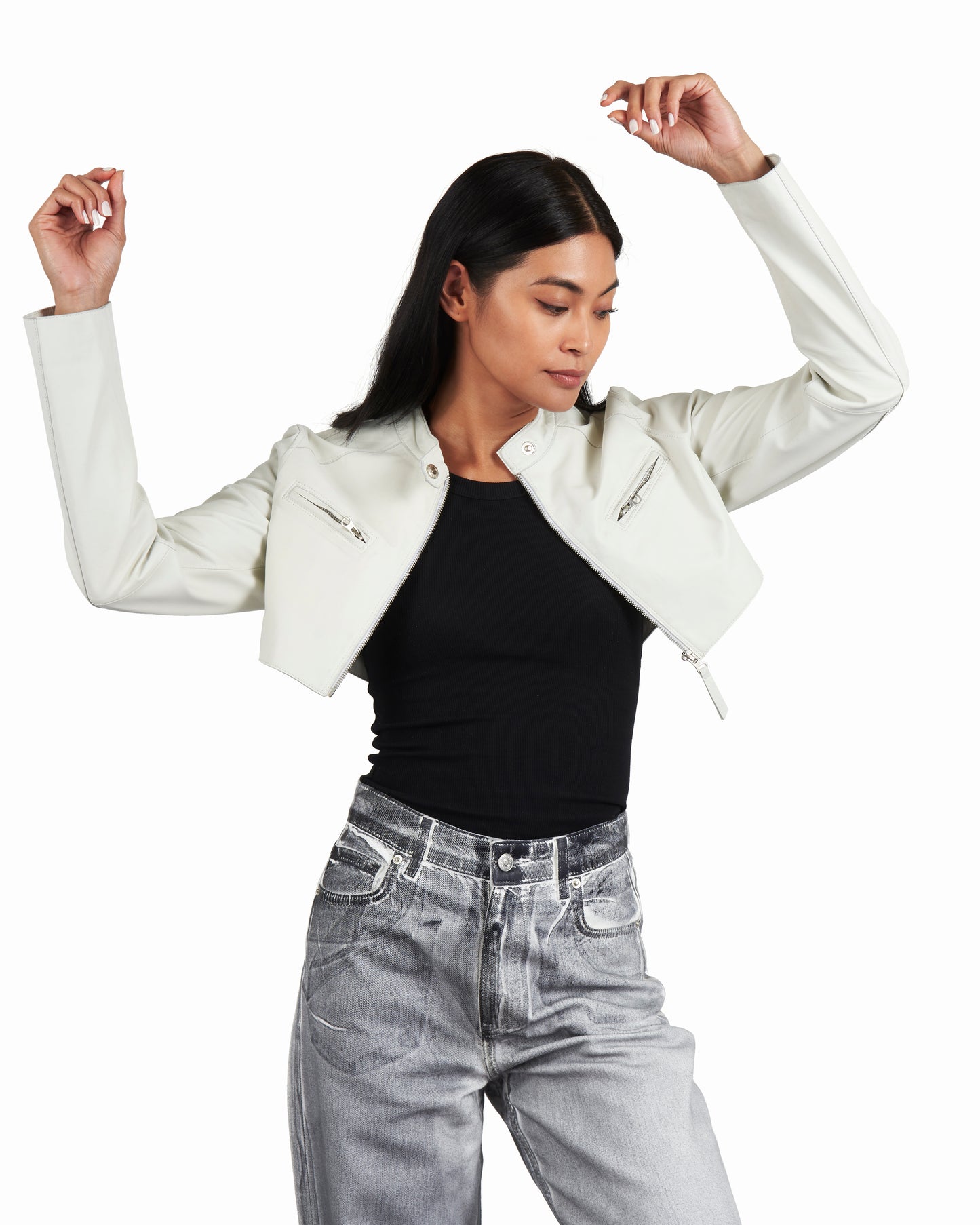 Cropped Vespa Burnished Leather Jacket White