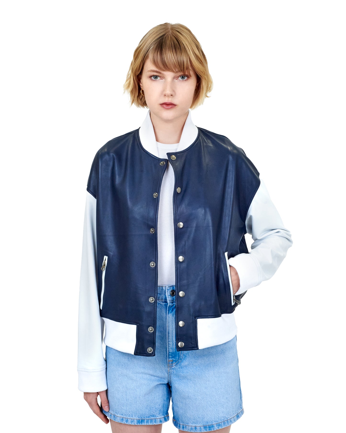 Fallon Burnished Leather Jacket Indigo/White
