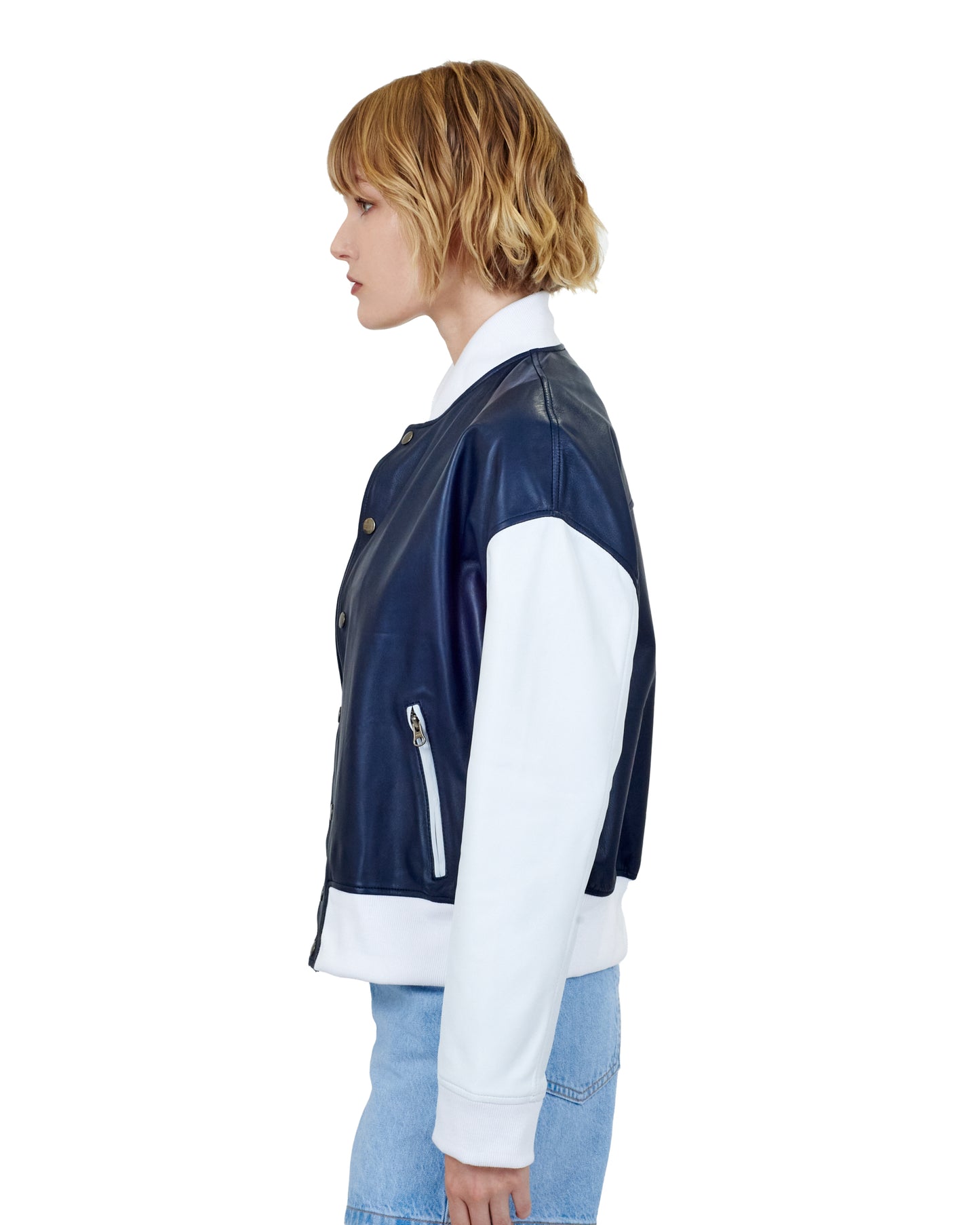 Fallon Burnished Leather Jacket Indigo/White
