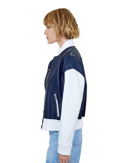 Fallon Burnished Leather Jacket Indigo/White