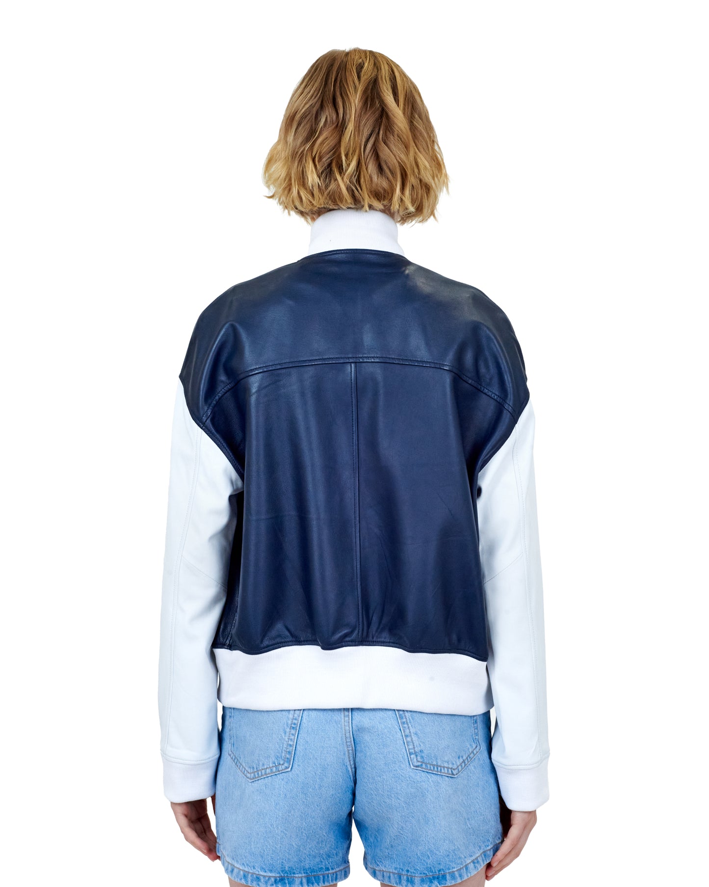 Fallon Burnished Leather Jacket Indigo/White