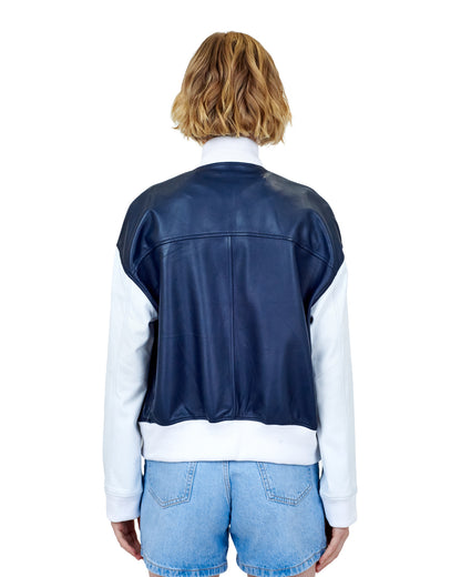 Fallon Burnished Leather Jacket Indigo/White