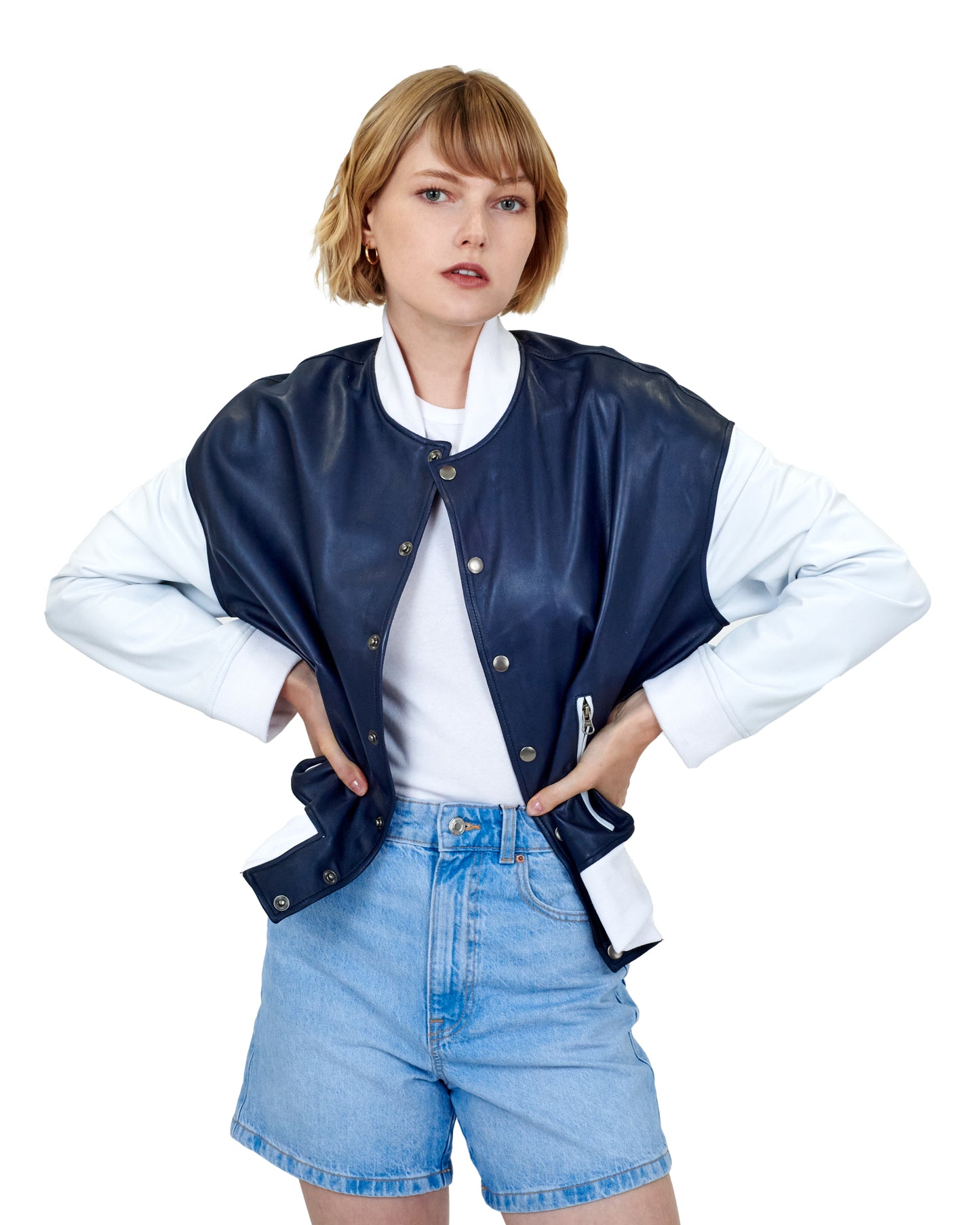 Fallon Burnished Leather Jacket Indigo/White