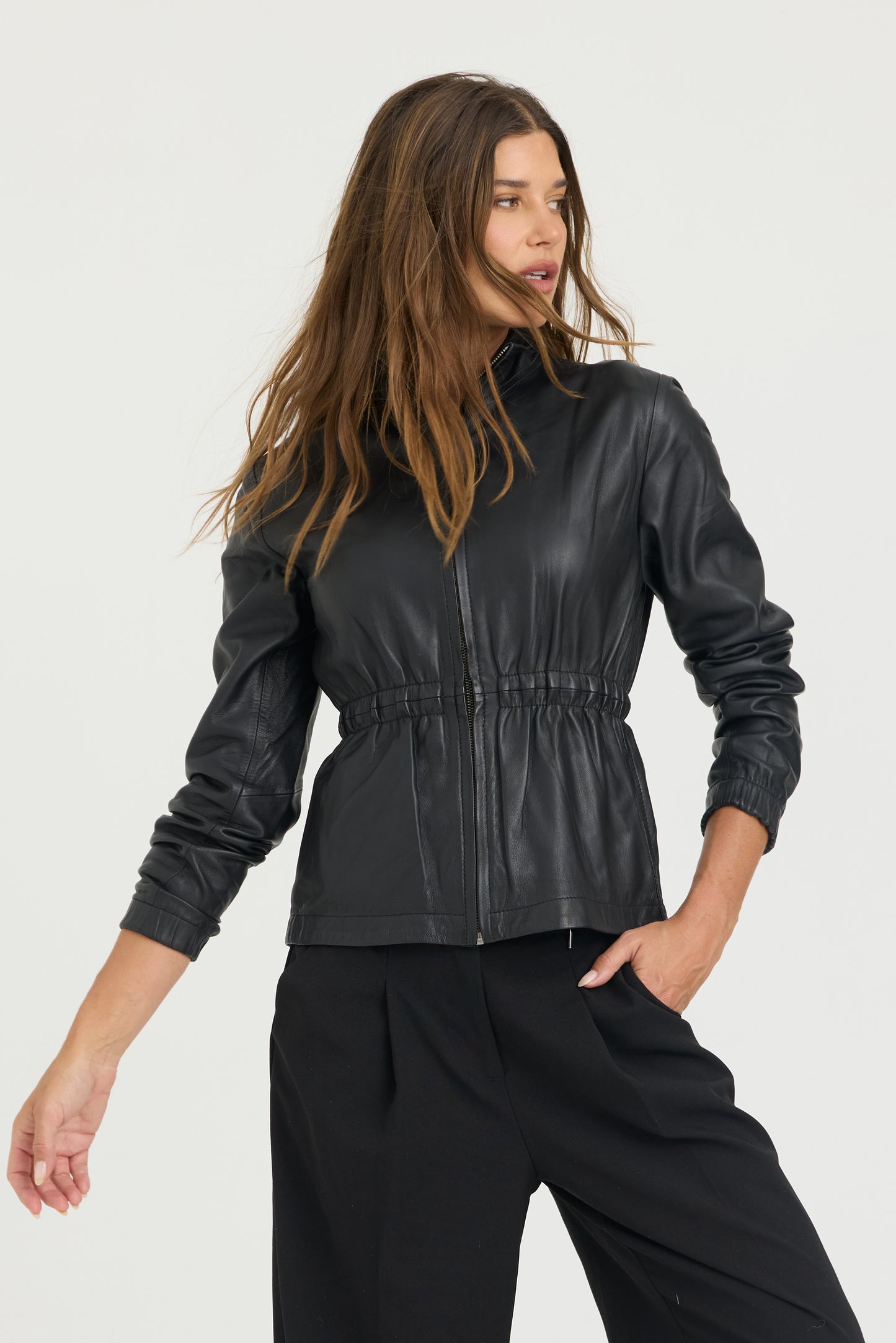 Sienna Burnished Leather Jacket Black