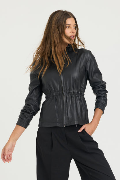 Sienna Burnished Leather Jacket Black