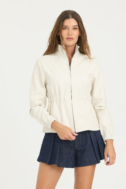 Sienna Burnished Leather Jacket Creme