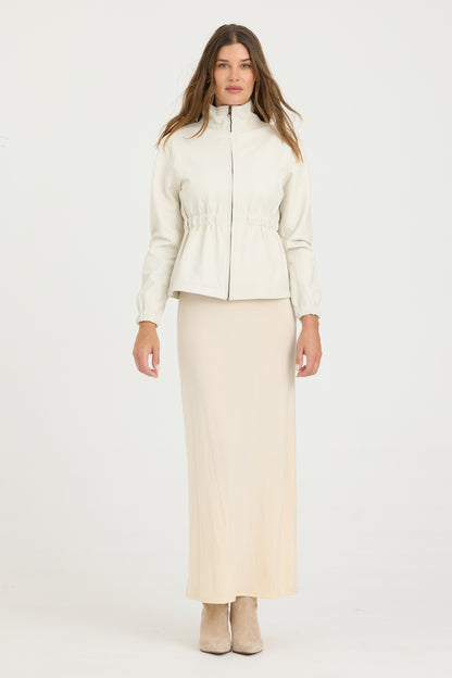 Sienna Burnished Leather Jacket Creme