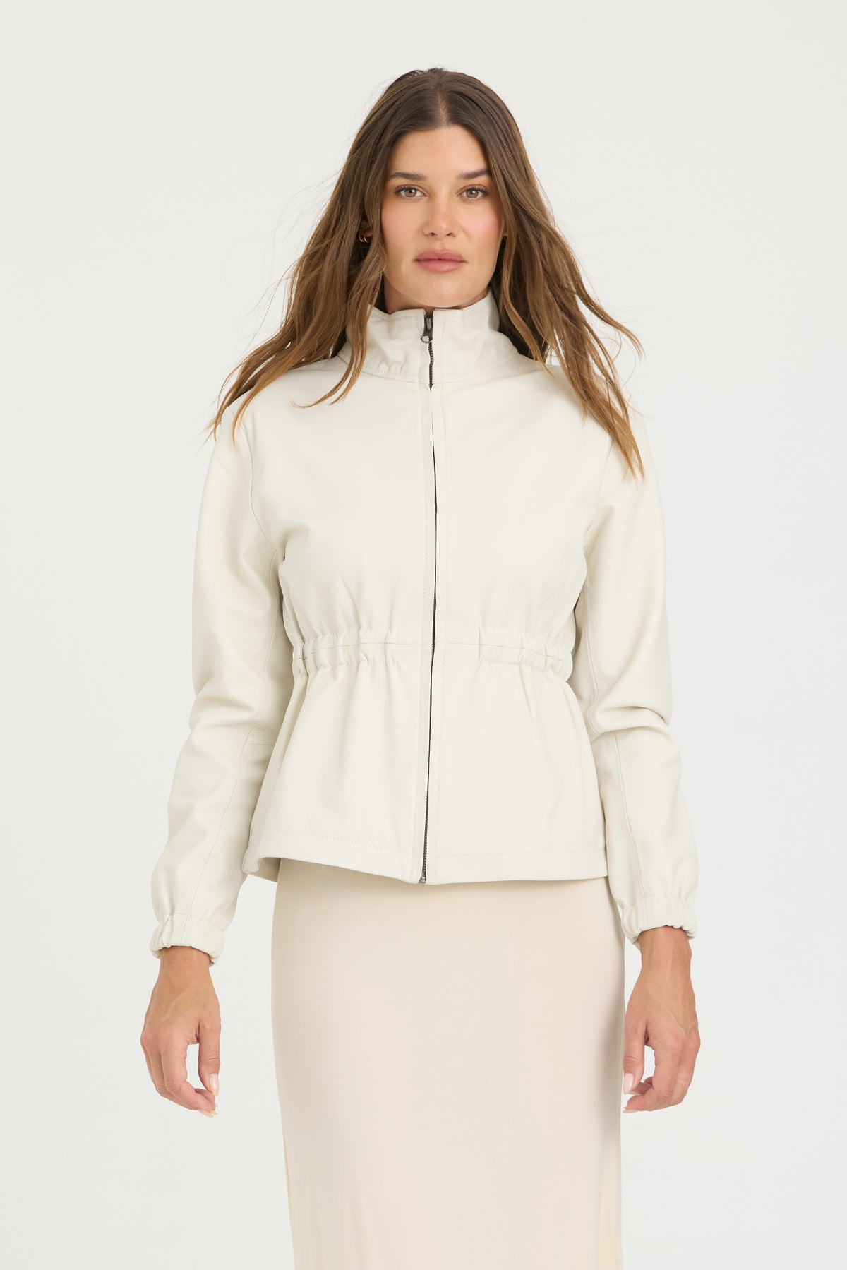 Sienna Burnished Leather Jacket Creme