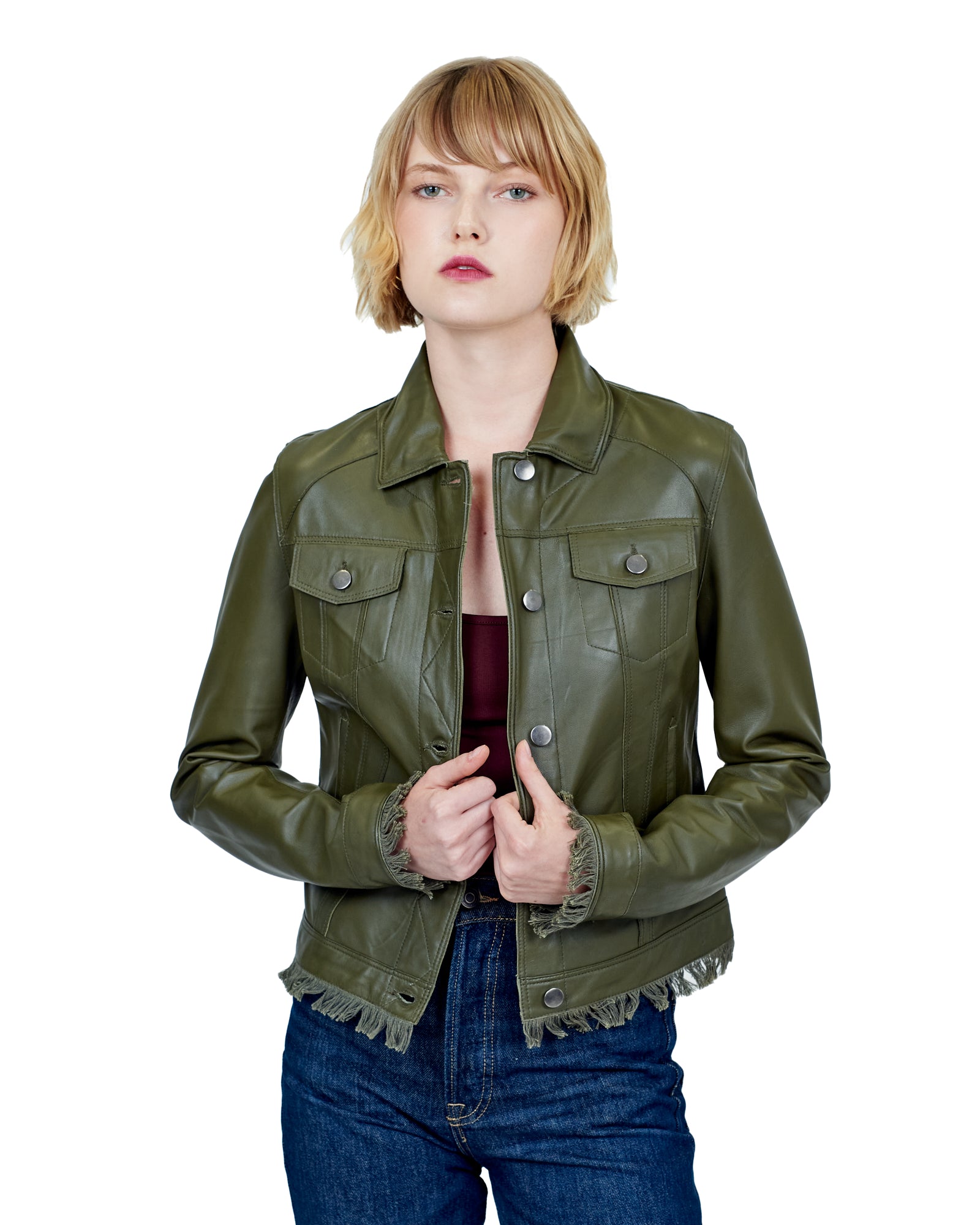 Alexa Washed Leather Jacket Sage – jakett