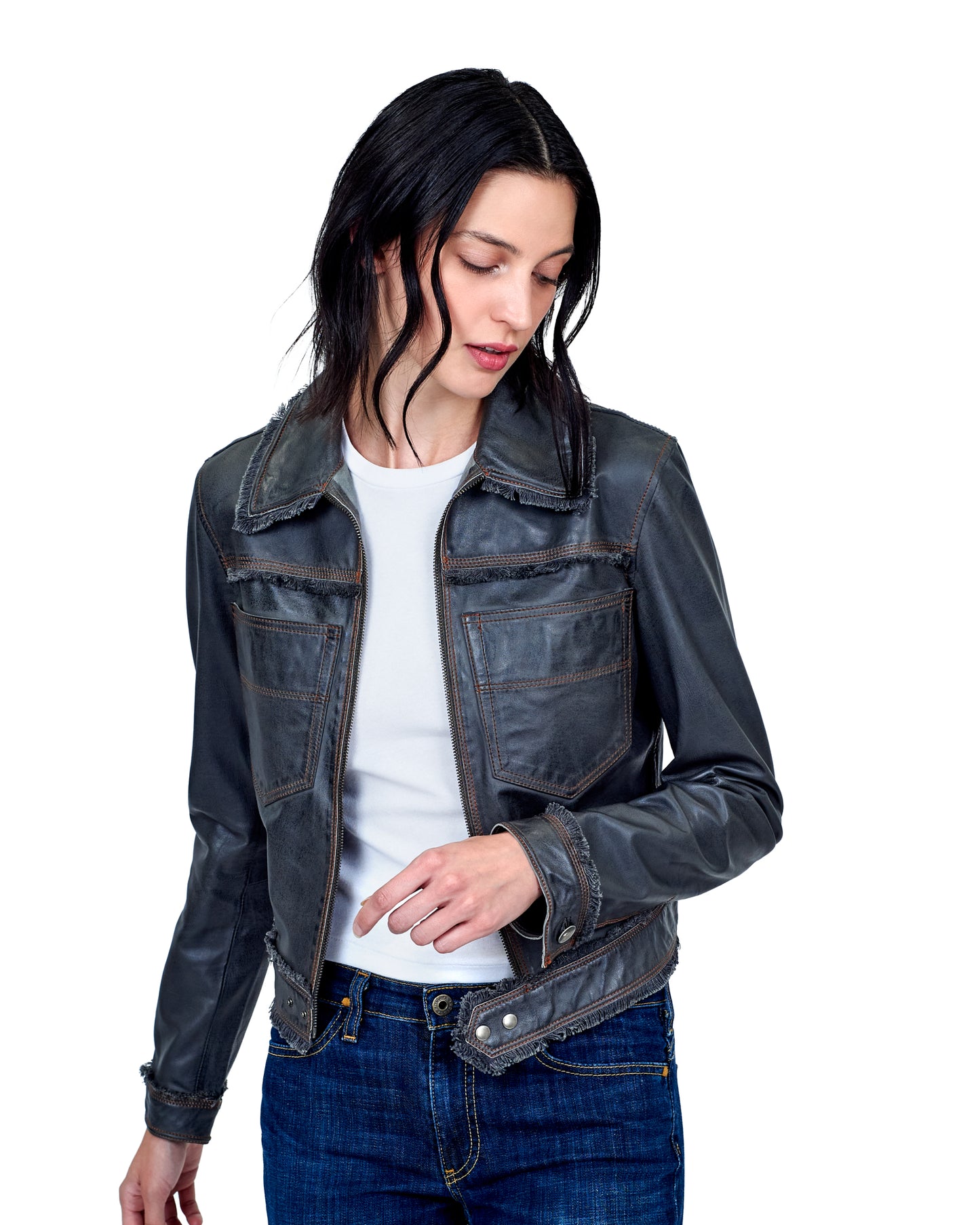 Hayden Vintage Leather Jacket Greystone
