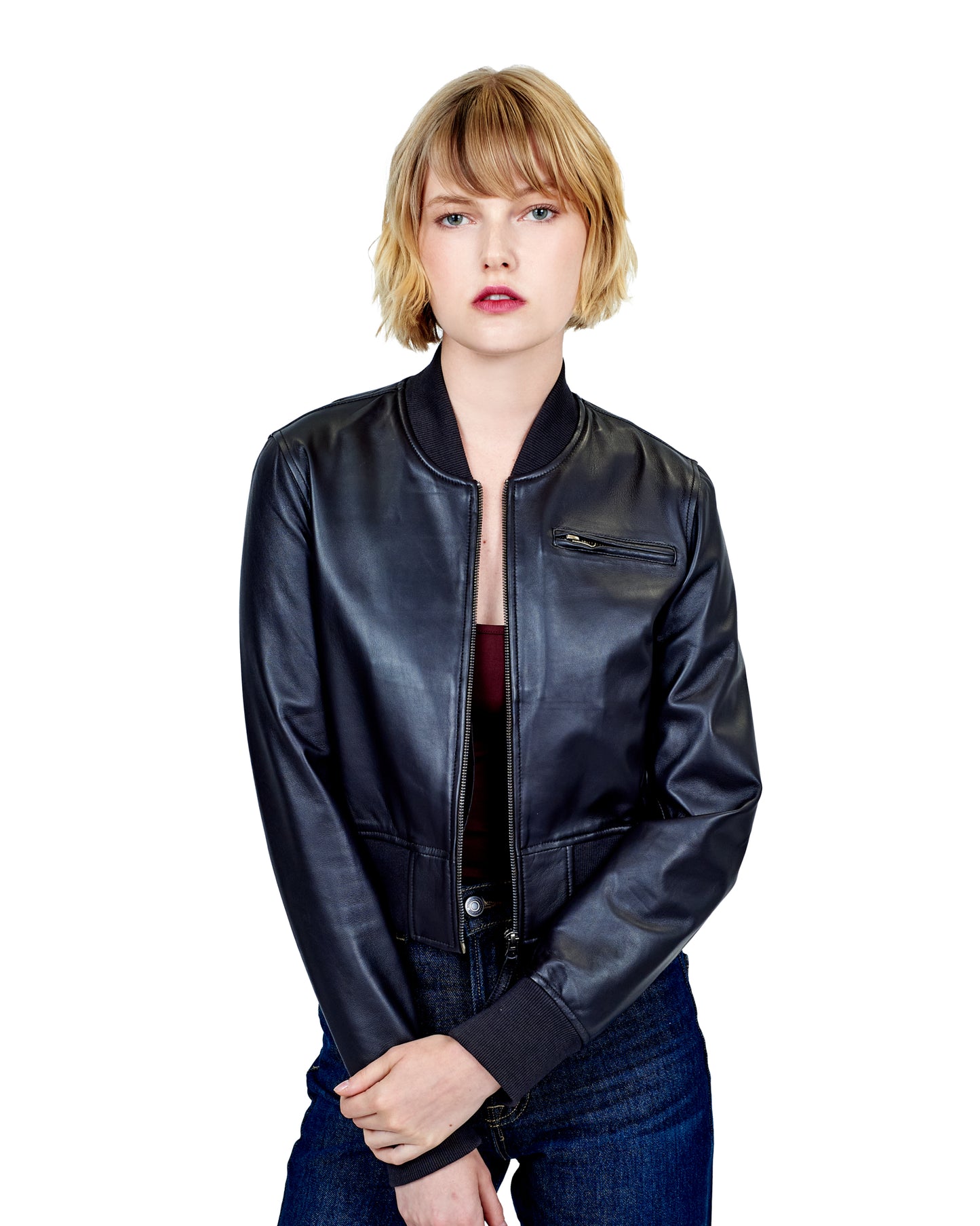 Collins Washed Leather Jacket Black Shimmer