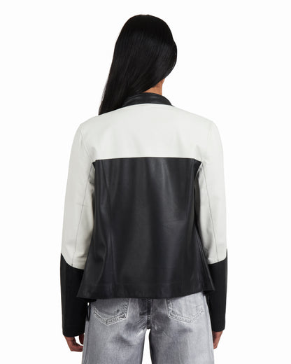 Thea Washed Leather Jacket Black/ White