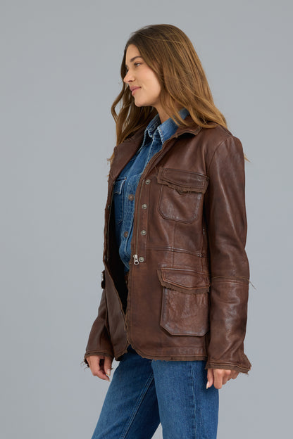Meryl Vintage Leather Jacket Walnut