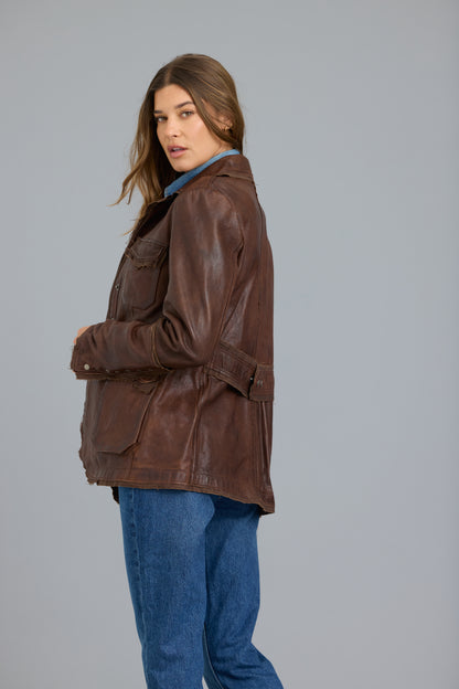 Meryl Vintage Leather Jacket Walnut