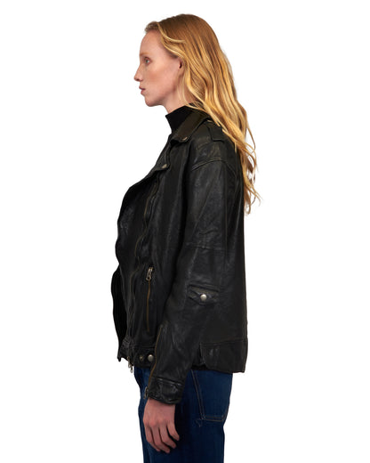 Vinny Wrinkle Vintage Leather Jacket Black