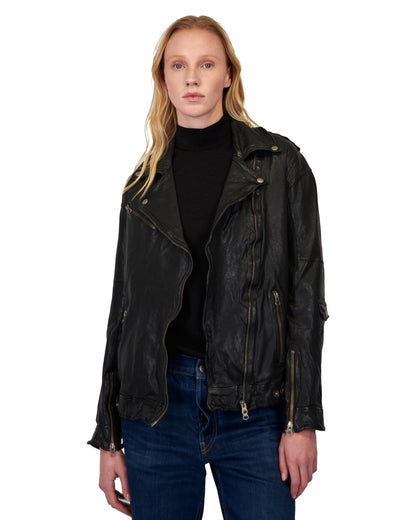Vinny Wrinkle Vintage Leather Jacket Black