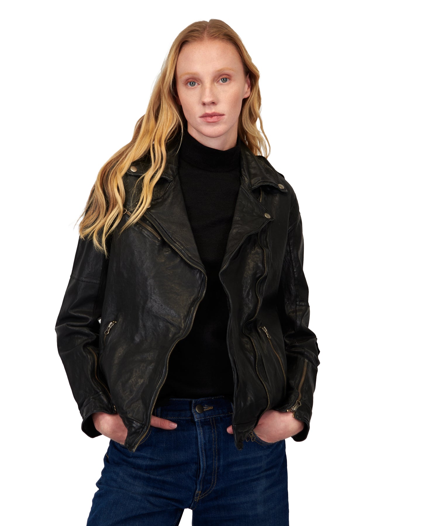 Vinny Wrinkle Vintage Leather Jacket Black