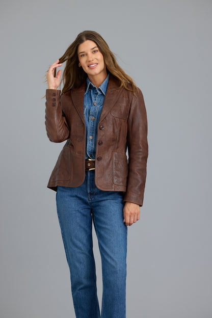 Grace Vintage Leather Jacket Walnut