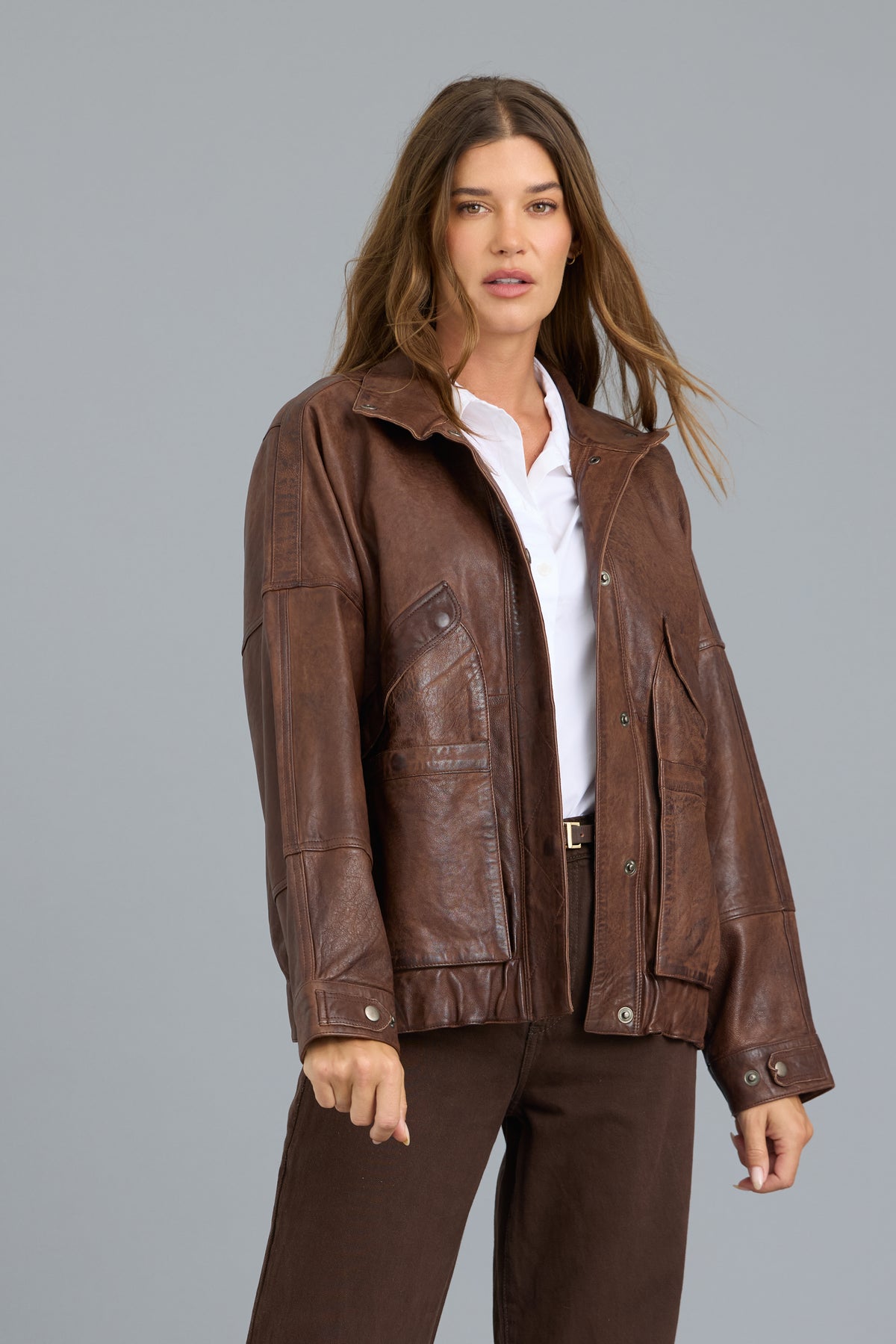 Adriana Vintage Leather Jacket Mineral Walnut