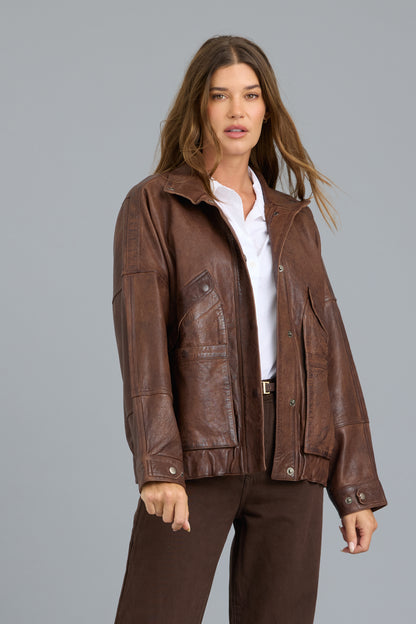 Adriana Vintage Leather Jacket Mineral Walnut