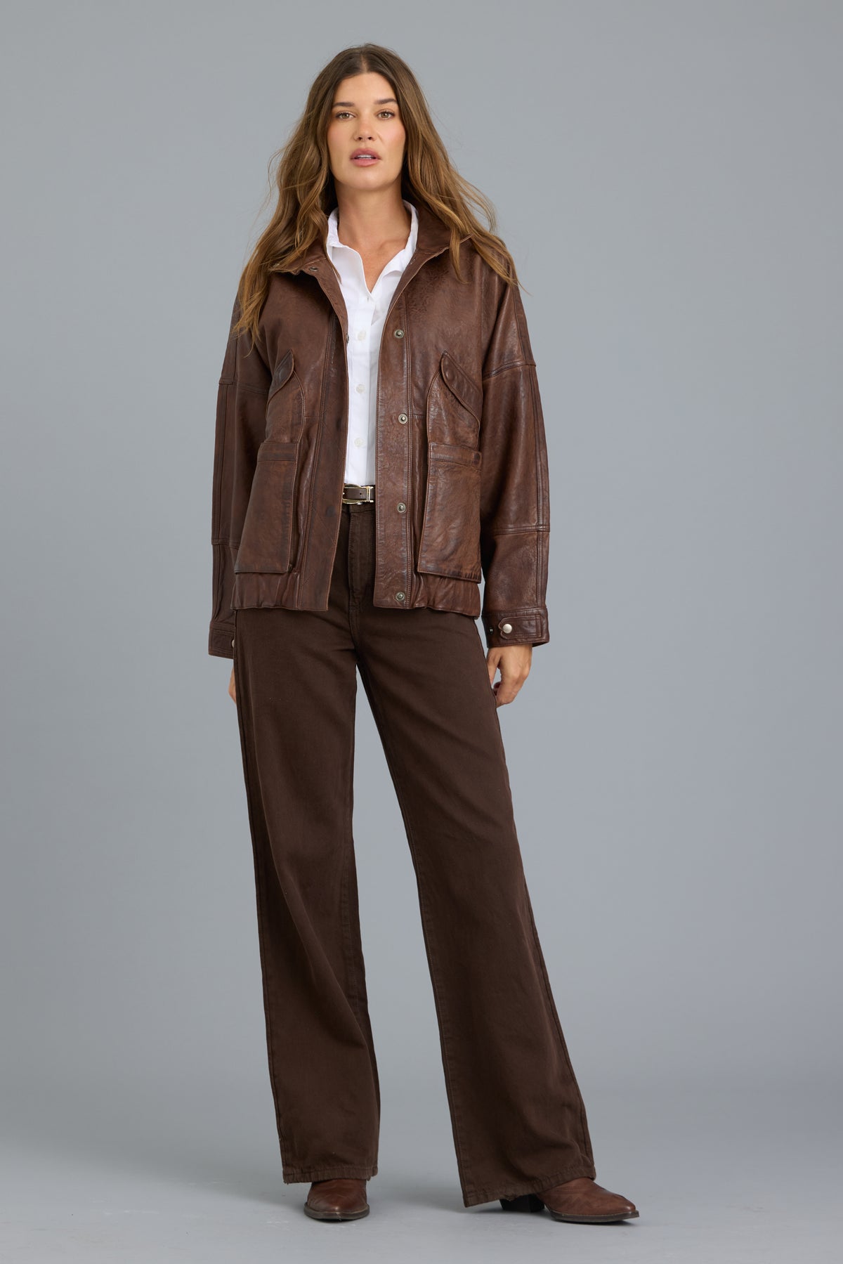 Adriana Vintage Leather Jacket Mineral Walnut